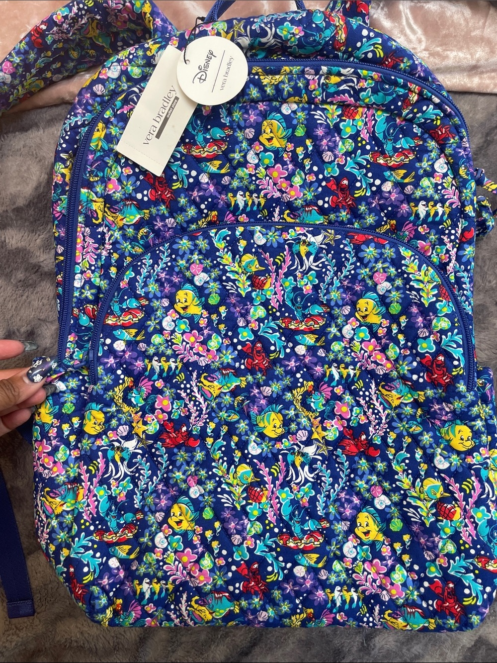 Vera Bradley Kids Navy Multicolor Little Mermaid Underwater Floral Backpack - Picture 6 of 9